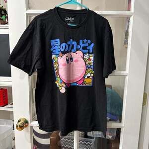 Kirby Graphic T-Shirt Black Nintendo Retro Gaming Tee Size Large